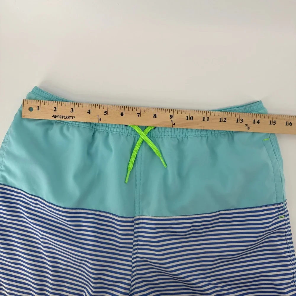 Vineyard Vines Swim Trunks Mens XL Blue Teal Striped Colorblock Board Shorts